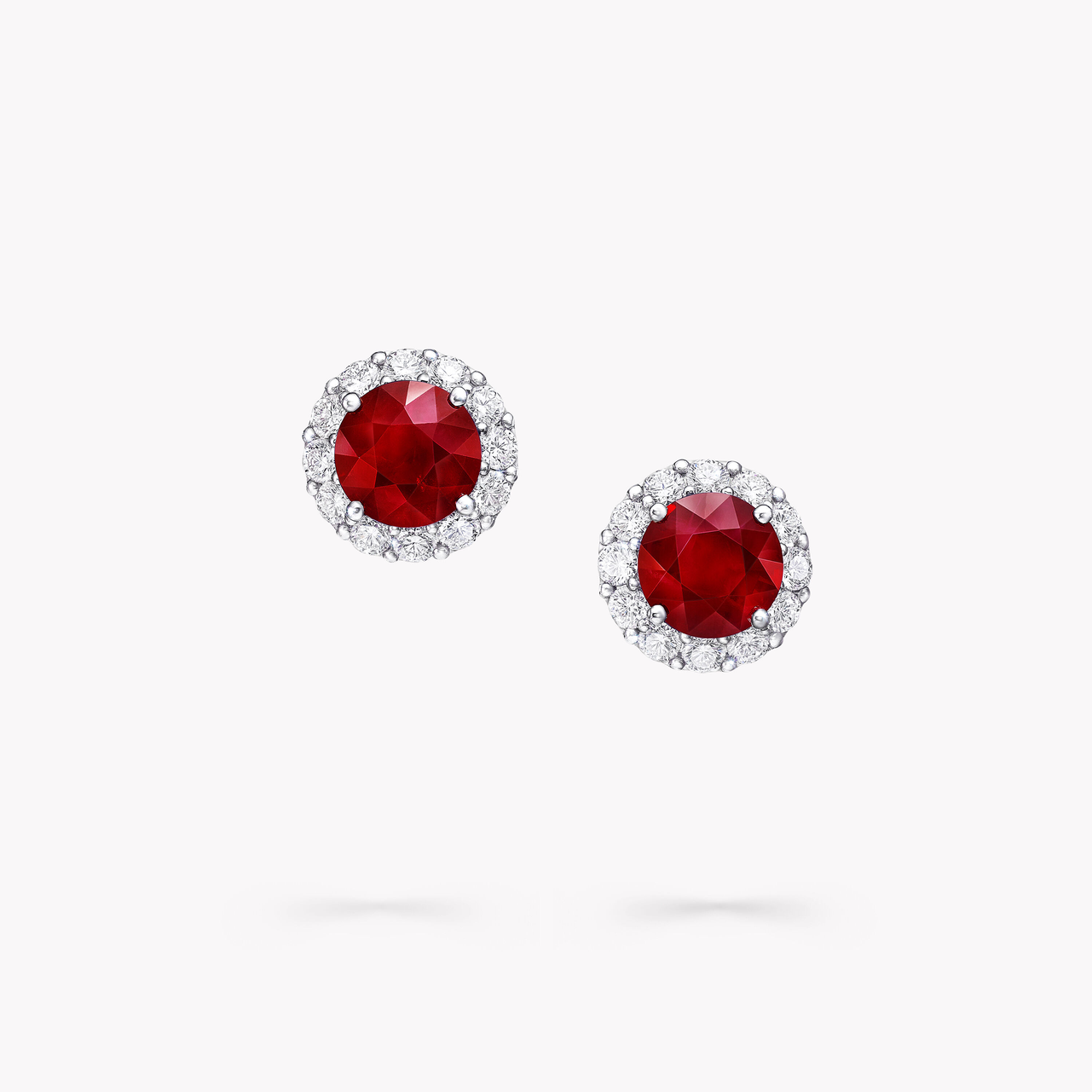 Halo Round Ruby and Diamond Stud Earrings
