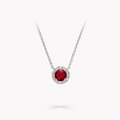 Halo Round Ruby and Diamond Pendant