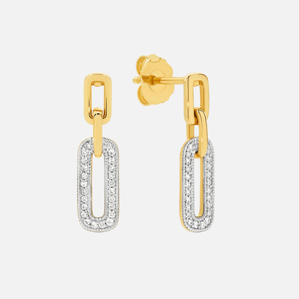 Diamond Drop Paperclip Earrings in 18ct Yellow Gold