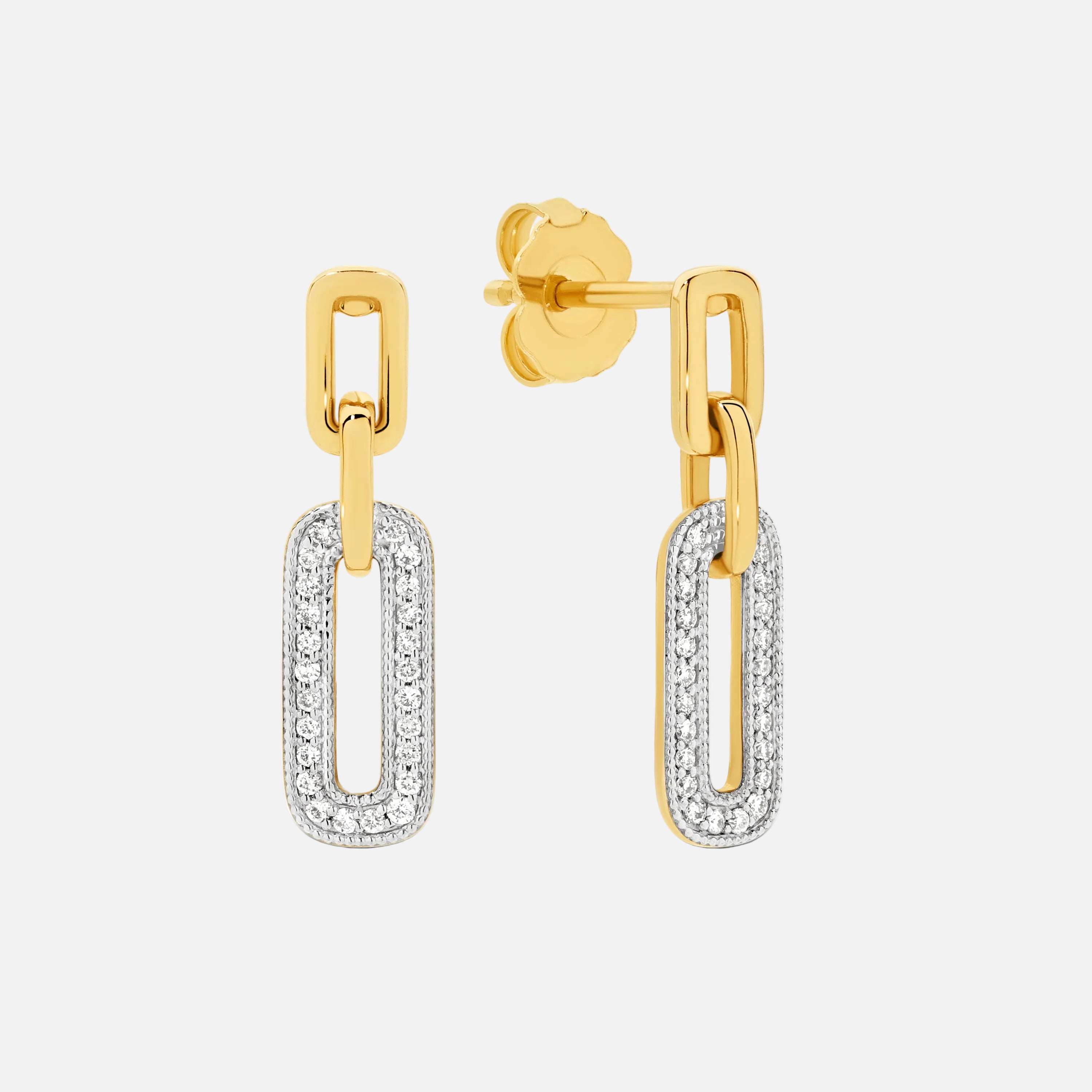 Diamond Drop Paperclip Earrings in 18ct Yellow Gold