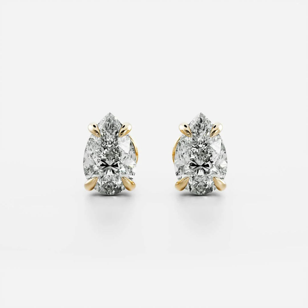 Solitaire LAB Grown Pear Diamond Earrings In 18ct Gold
