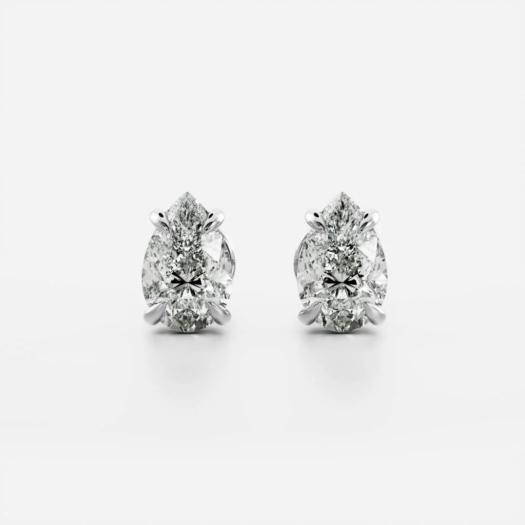 Solitaire LAB Grown Pear Diamond Earrings In 18ct Gold